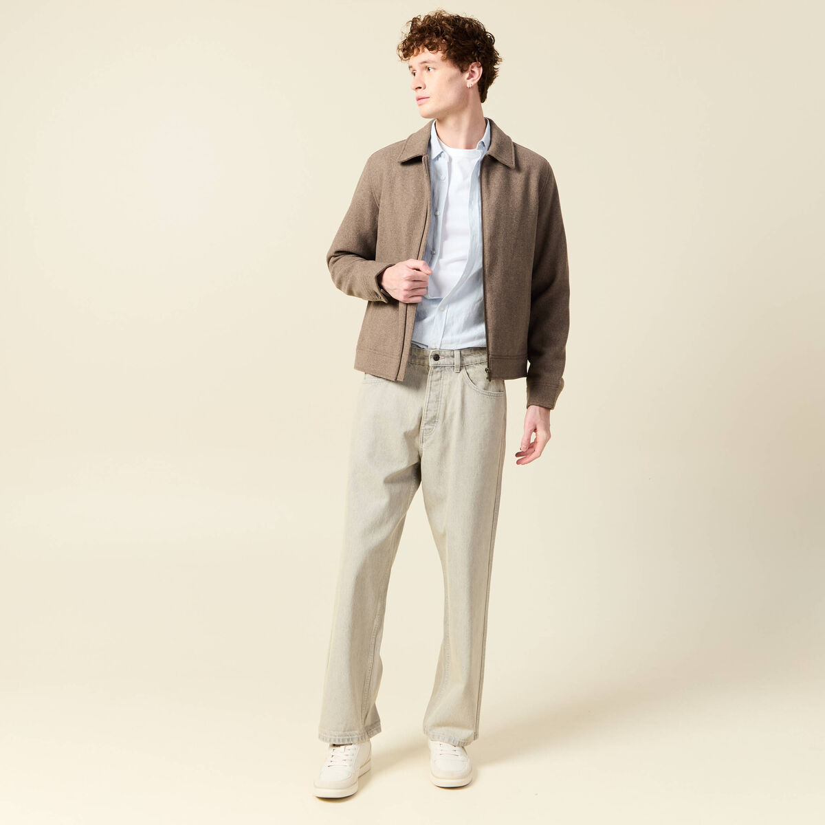 Jeans large 5 poches denim beige homme