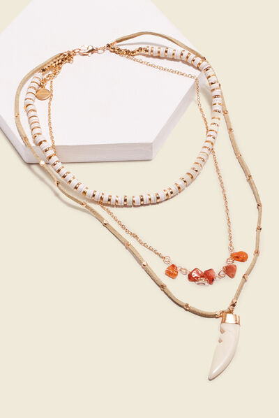 Collier multirangs ecru femme