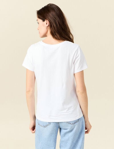 T-shirt cintr&eacute; col rond manches courtes blanc femme