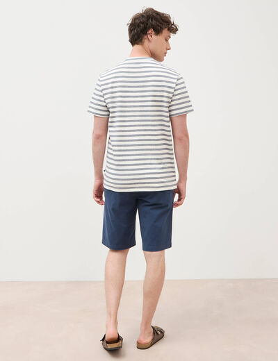 T-shirt ray&eacute; col rond manches courtes bleu marine homme