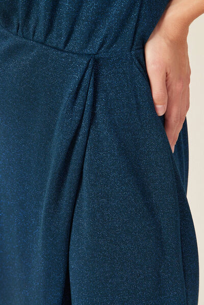 Robe moulante fils métallisés bleu canard femme