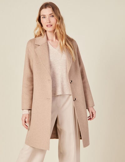 Manteau droit long boutonné marron clair femme