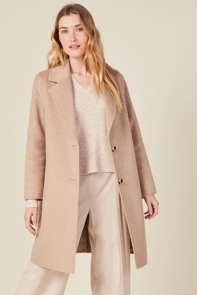Manteau droit long boutonné marron clair femme