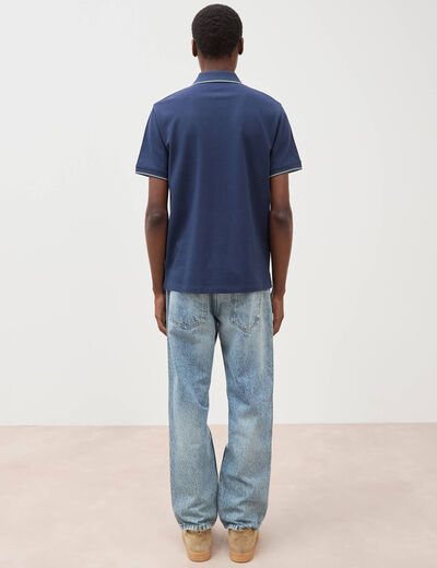 Polo cintr&eacute; en coton manches courtes bleu marine homme
