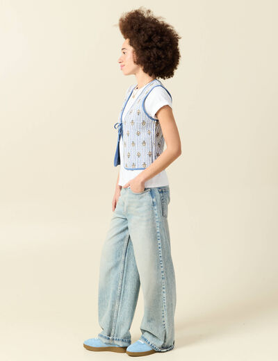 Gilet r&eacute;versible droit sans manches bleu ciel femme