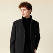 Manteau droit long col montant noir homme