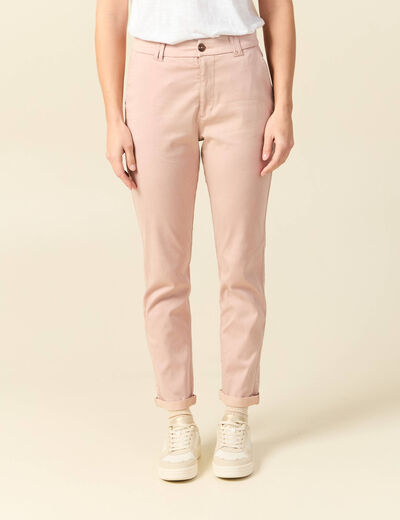 Chino cigarette 7/8&egrave;me taille haute rose clair femme