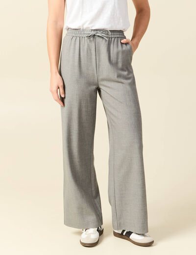 Pantalon taille haute fluide gris clair femme