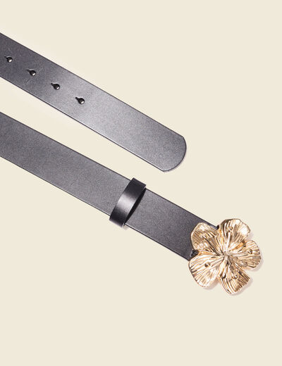 Ceinture en cuir boucle fleur noir femme