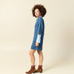 Robe droite courte en coton col v denim stone femme