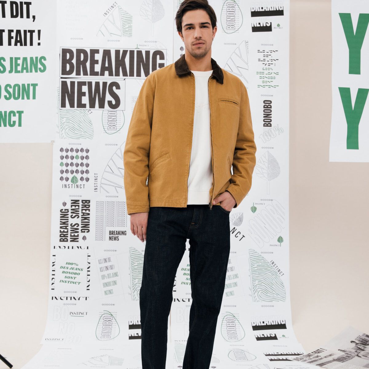 Veste zippée col velours camel homme