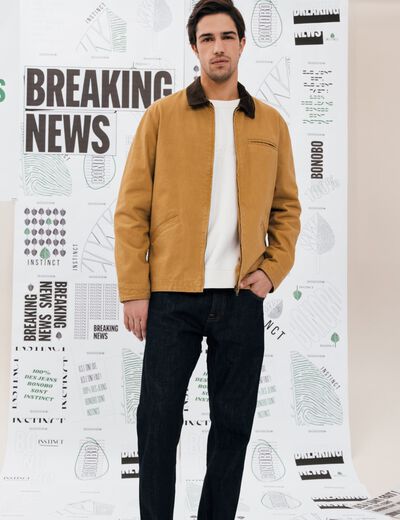 Veste zippée col velours camel homme