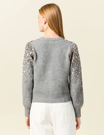 Gilet boutonné à sequins gris femme