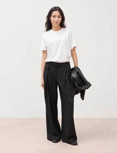 Pantalon large taille standard noir femme