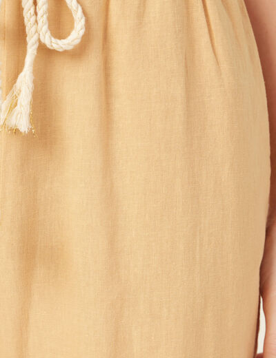 Pantalon droit à coulisse beige femme