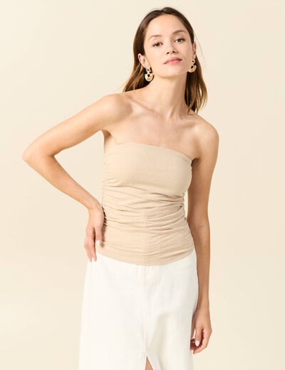 Bustier cropped côtelé beige femme