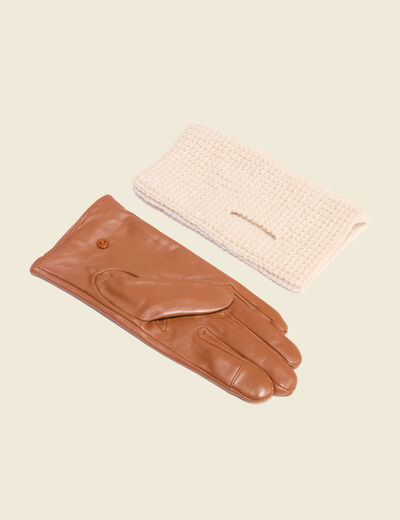 Gants en cuir avec doublure maille marron femme