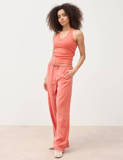 Pantalon large taille standard fluide rouge fonc&eacute; femme