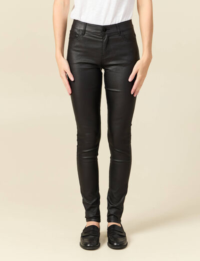 Tregging skinny denim noir enduit femme