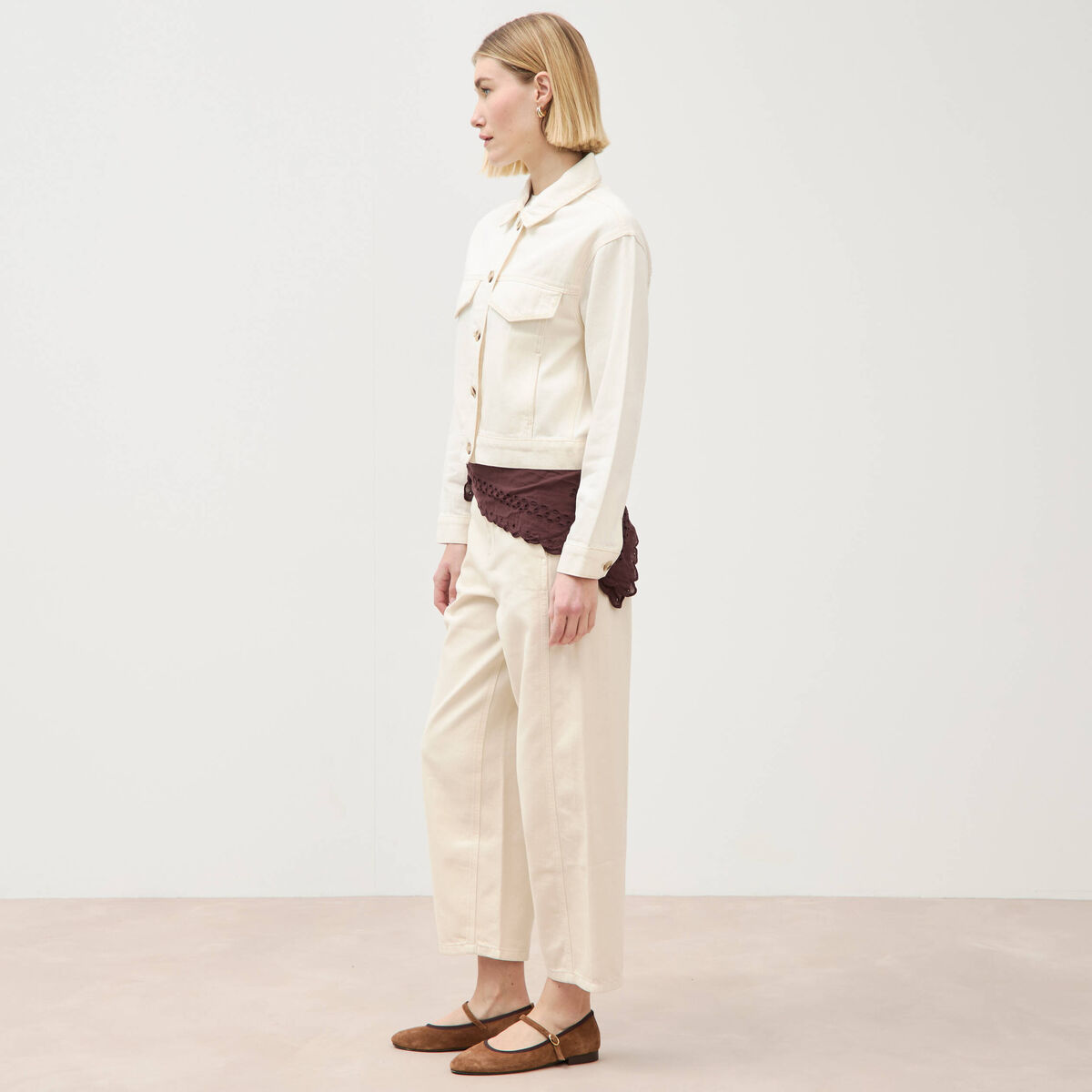 Blouson oversize manches longues denim blanc femme