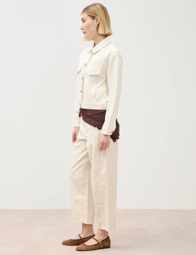 Blouson oversize manches longues denim blanc femme