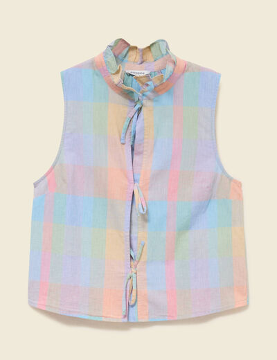 Top sans manches col montant en coton multicolore femme