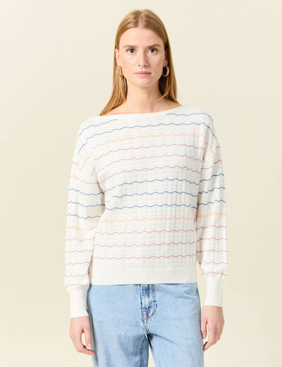 Pull manches longues ajouré ecru femme