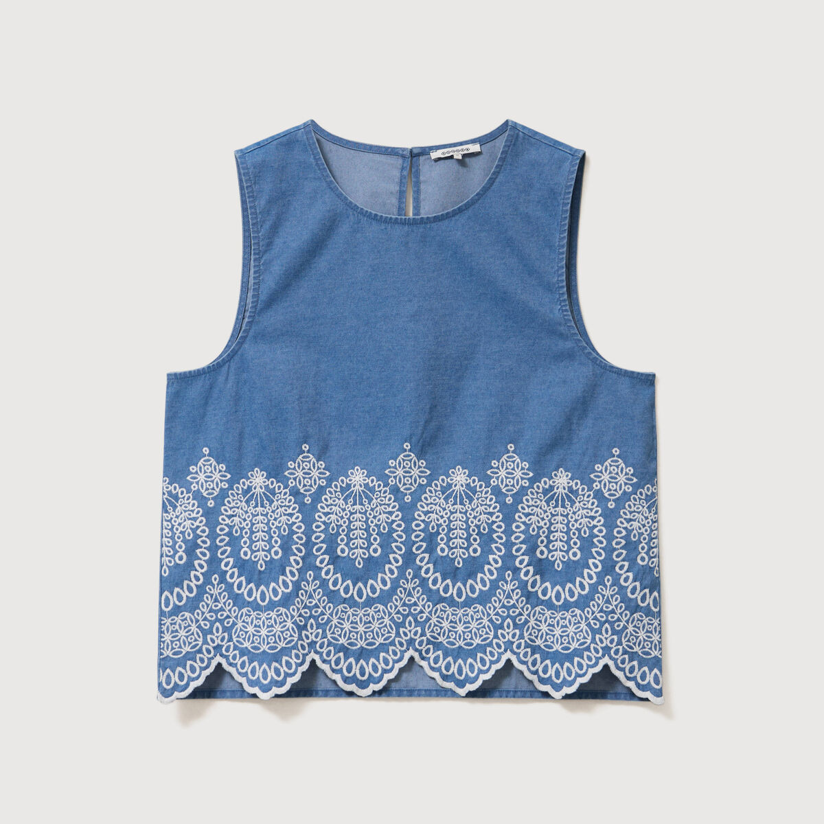 Top en jeans sans manches col rond bleu clair femme