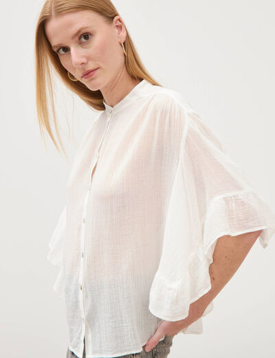 Blouse boyfriend manches coude en coton ecru femme