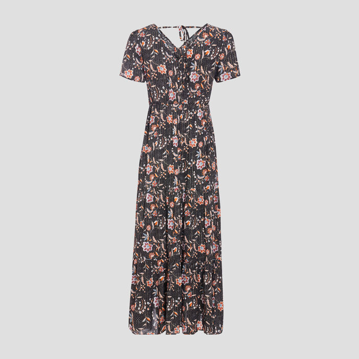 Robe longue droite à col en V noir femme
