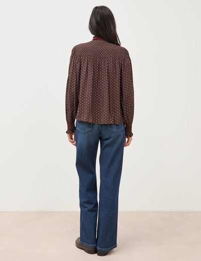 Blouse droite manches longues marron fonc&eacute; femme