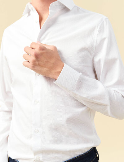 Chemise cintr&eacute;e en coton manches longues blanc homme