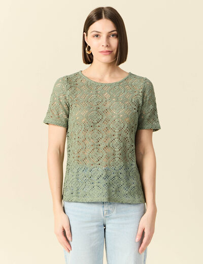 T-shirt manches courtes vert kaki femme