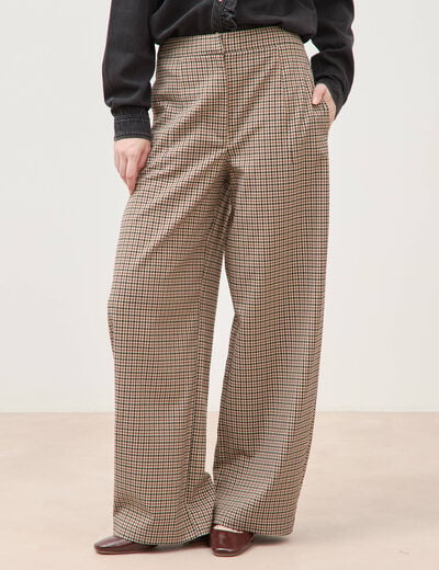 Pantalon barrel bas resserr&eacute; &agrave; carreaux ficelle femme