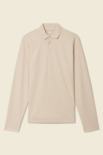 Polo manches longues beige homme
