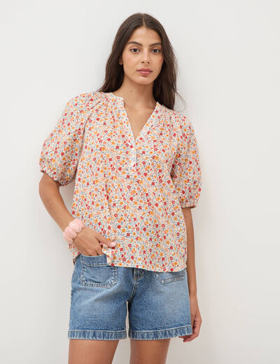 Blouse droite en coton manches courtes orange fonc&eacute; femme