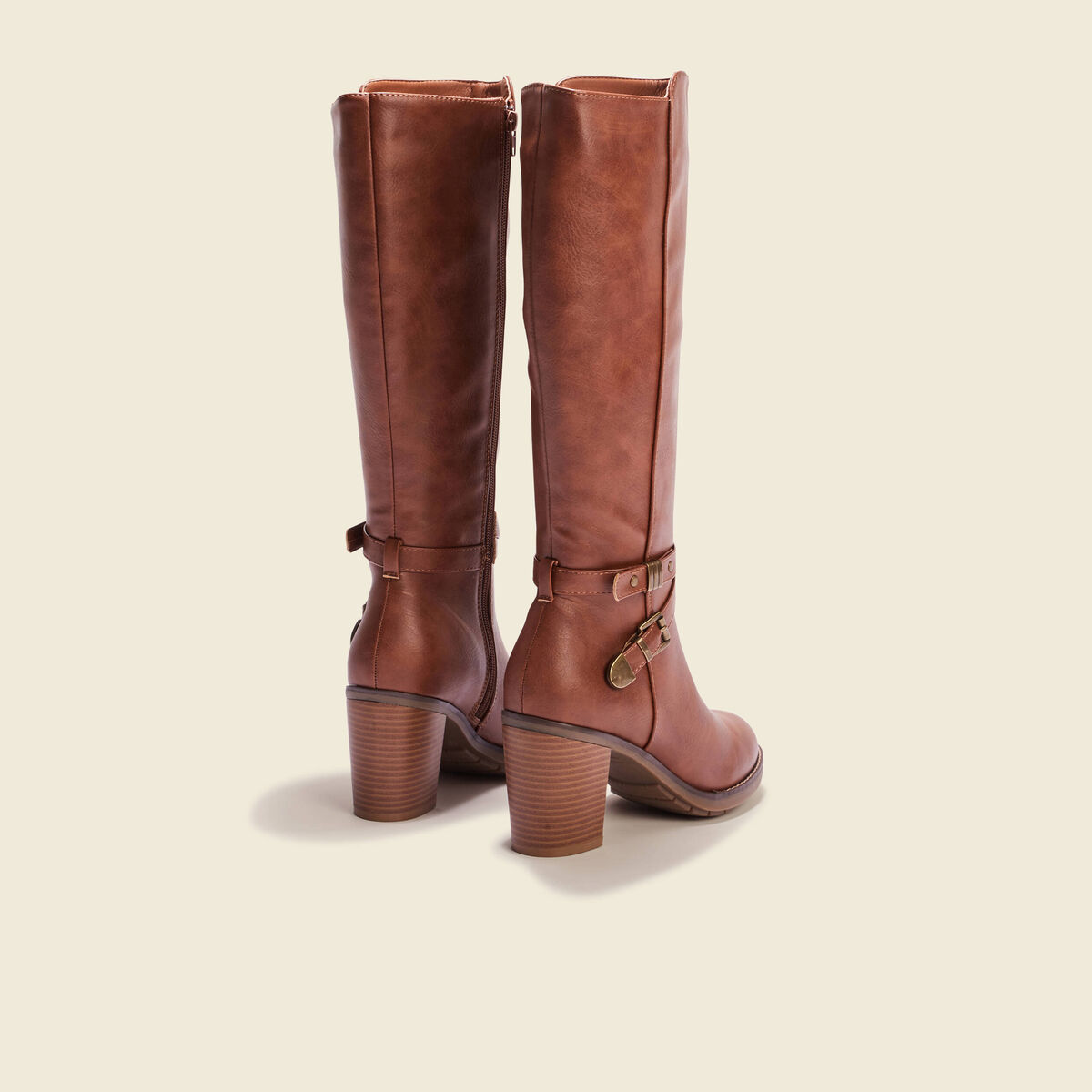 Bottes à talons avec brides marron femme