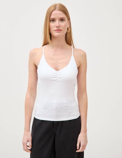 D&eacute;bardeur d&eacute;collet&eacute; &agrave; bretelles blanc femme