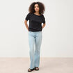 Pull col rond manches courtes noir femme