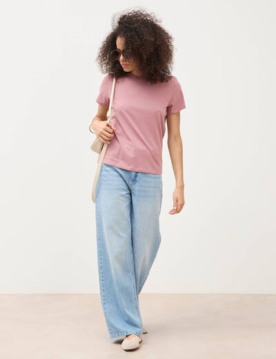 T-shirt cintr&eacute; col rond manches courtes vieux rose femme