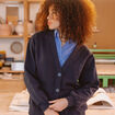 Cardigan oversize col v manches longues bleu marine femme