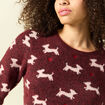 Pull de no&euml;l col rond manches longues prune femme