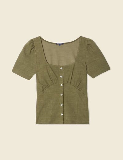 T-shirt manches courtes vert kaki femme