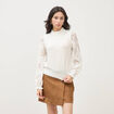 Pull droit col &agrave; volants manches longues ecru femme