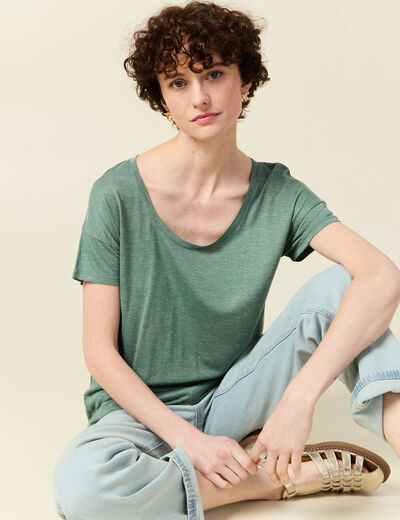T-shirt manches courtes brillant vert foncé femme