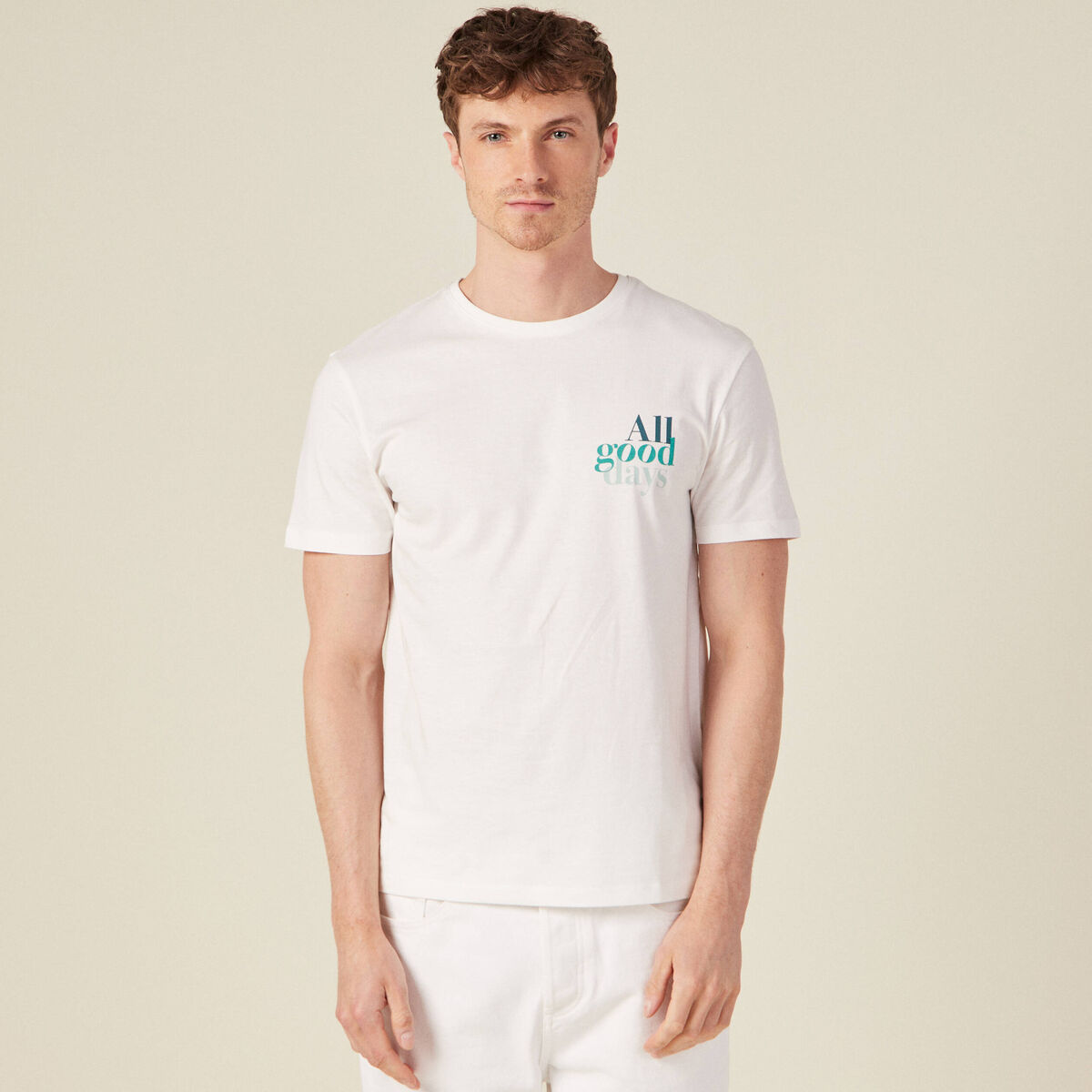 T-shirt manches courtes ecru homme