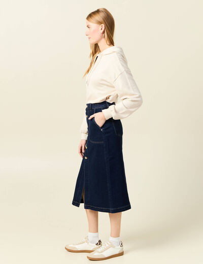 Jupe midi droite en jean denim brut femme