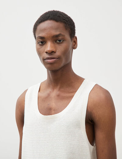 D&eacute;bardeur col rond en coton ecru homme