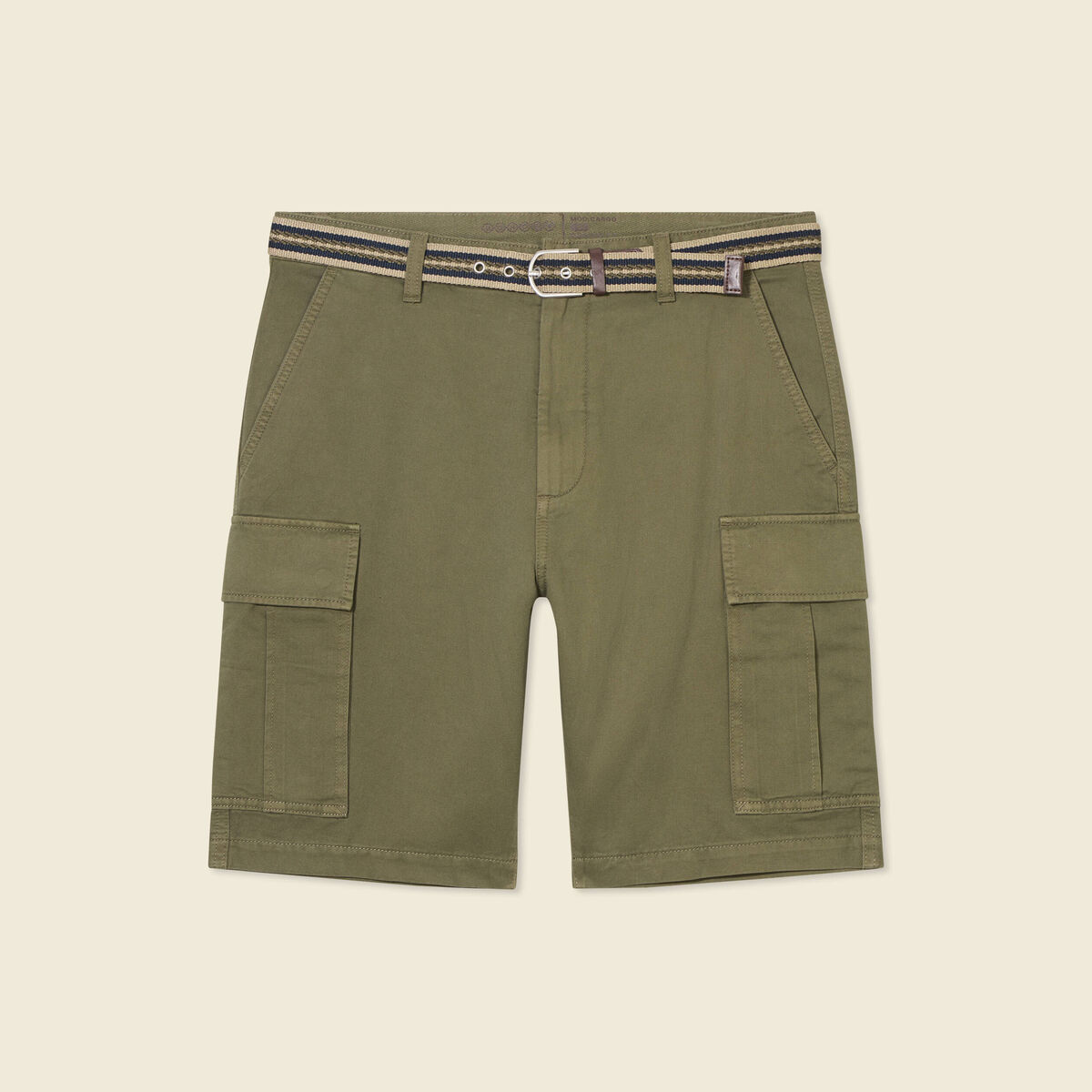 Bermuda droit cargo ceinture vert kaki homme
