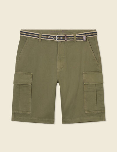 Bermuda droit cargo ceinture vert kaki homme